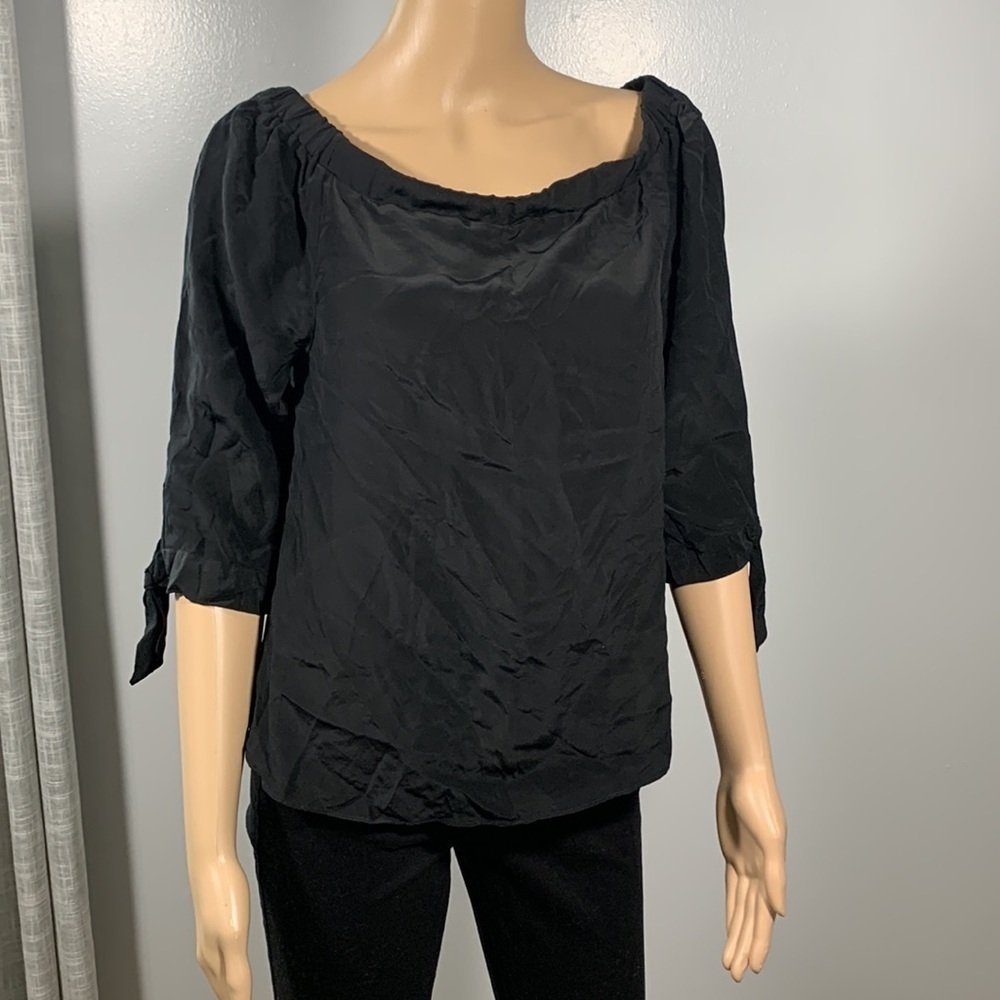 Anthropologie Guest Editor Off The Shoulder Black Silk Top Women's XS Peasant